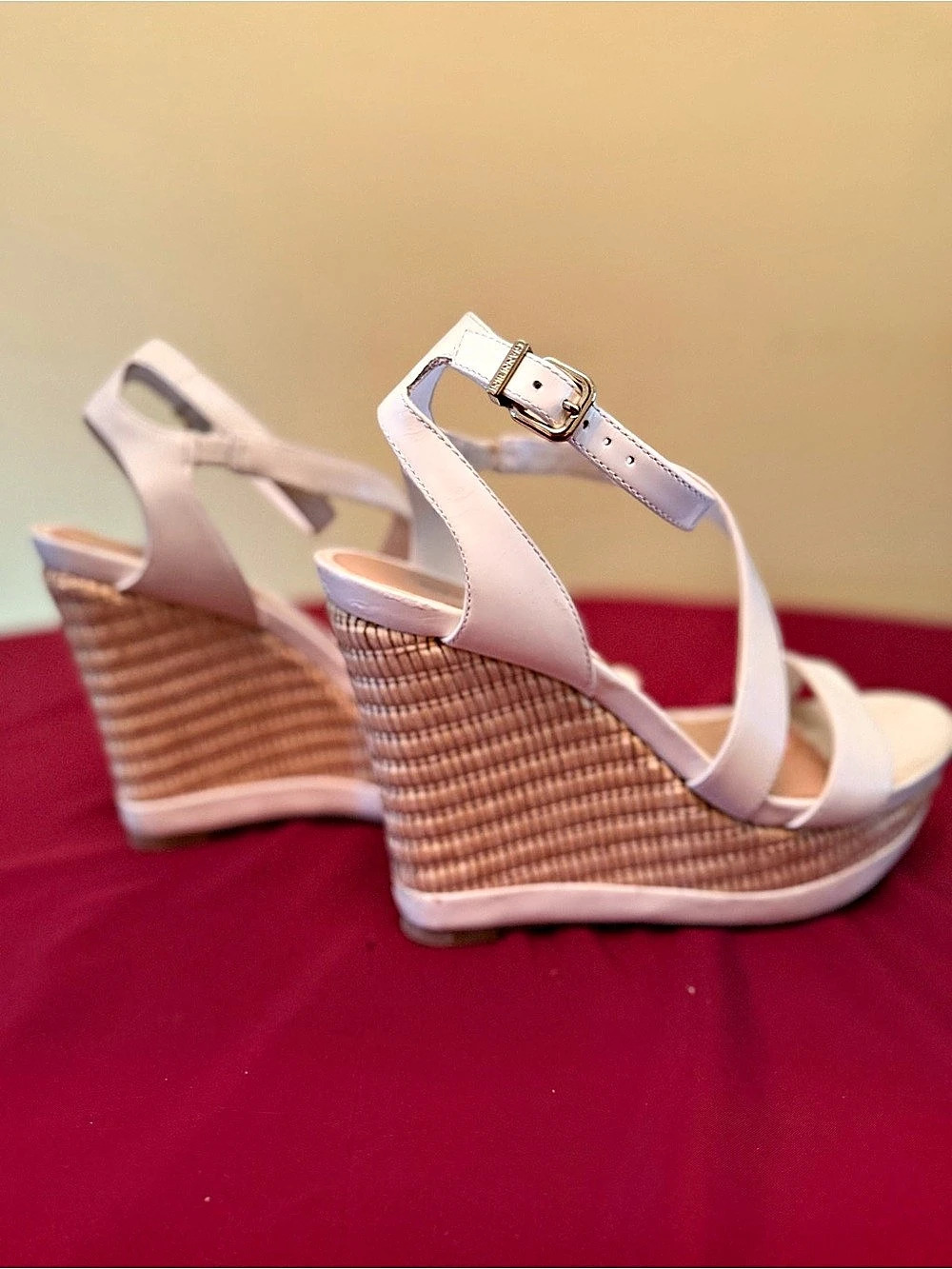 Gianni Bini Woven Platform Sandals White Wedges